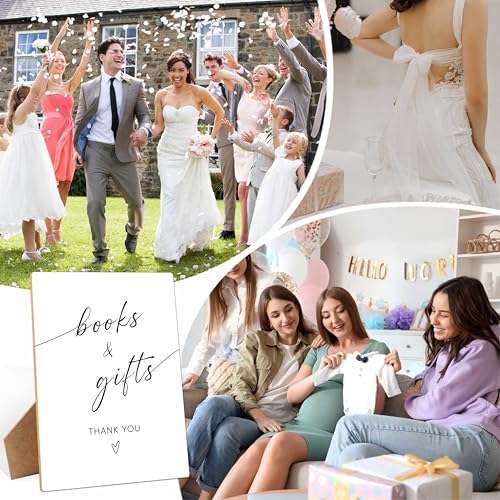 Books and Gifts Sign for Baby Shower Decorations, 8×11 Inches Gift Table Wooden Sign With Stand, Gender Neutral Tabletop Decor for Gender Reveal Party, Baby Shower Favor Supplies - style: Books and Gifts