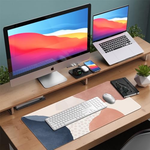HAOCOO Mouse Pad, Computer Desk Mat, Large Mouse Pad for Desk, 31.5× 15.7 Boho Mousepad Cute for Desktop with Non-Slip Base, Waterproof Laptop Keyboard Mat for Office Home,Boho Pink Navy - color: Pink Navy