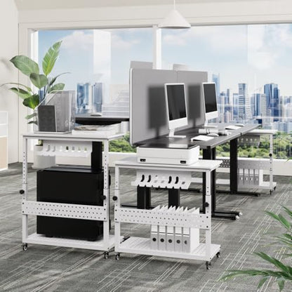 GarveeHome Computer Tower Stand with Cable Management Rack, Adjustable Rolling CPU Holder Cart (22.83 to 34.1 Inches) for Under Desk, 2-Tier Mobile PC Tower Stand for Office and Home Use,White - color: White
