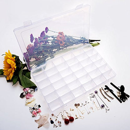 Gospire 36 Grids Clear Plastic Jewelry Box Organizer Storage Container with Removable Dividers (36 Grids - Clear) - color: Clear-36 Grids
