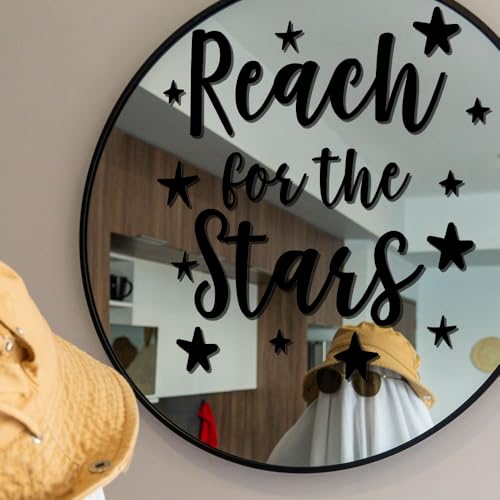 Reach for The Stars Vinyl Wall Decal - Black 26" x 23" Inspirational Quote Sticker - Motivational Wall Art for Nursery, Bedroom, Classroom, Office Décor