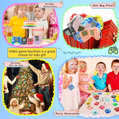 24 Pack Video Game Keychains Video Game Party Favors Mini MultiColors Gamepad Keychain Bulk for Kids Birthday Party Supplies Goodies Bags Stuffer