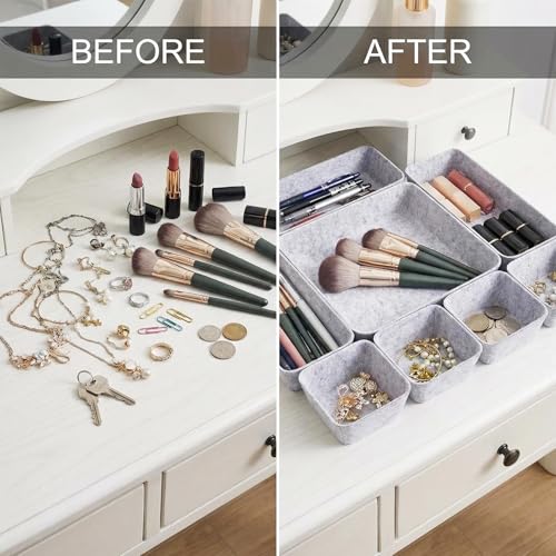 Desk Drawer Organizer Bins, 8pcs Felt Shallow Bathroom Storage Trays, Office Accessories & Workspace Organizers Jewelry & Makeup Boxes Containers(Grey) - color: Grey