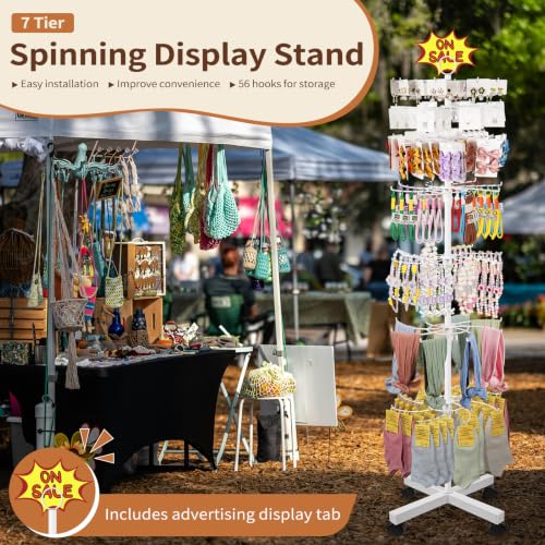 Flenpptly Retail Display Stand, 7-Tier Rotating Display Rack for Store Display, Movable and Adjustable Spinning Display Stand for Earrings, Jewelry, Keychains, Socks Display (7-Tier White) - color: 7-Tier White