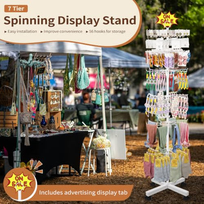 Flenpptly Retail Display Stand, 7-Tier Rotating Display Rack for Store Display, Movable and Adjustable Spinning Display Stand for Earrings, Jewelry, Keychains, Socks Display (7-Tier White) - color: 7-Tier White