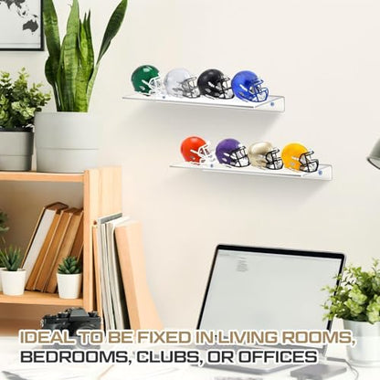 Colingmill Wall Mount Pocket Size Helmet Display Racks 9.84 x 3.15 x 1.06 Inches Acrylic Pocket Size Football Helmet Display Racks 16 Team for Collecting Game Helmets - color: Clear