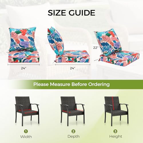 UNIKOME 24"x24"x4" Outdoor Chair Cushions Set - Waterproof Patio Cushions for Outdoor Furniture with Removable Cover, Ties & Handle, Deep Seat Patio Cushions for Sofa Couch - Colorful Leaves - color: Colorful Leaves, size: 24 x 24 x 4 Inch