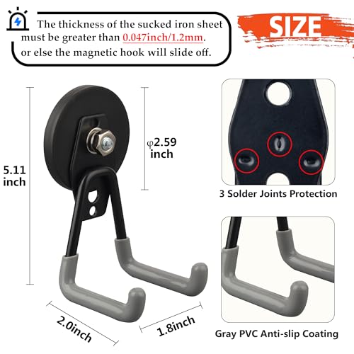 ULIBERMAGNET Heavy Duty Magnetic Hooks,Strong Large Magnet Hooks for Power Drill,Garden Tools, Hose,Pegboard,Garage, Workshop,2 Pack Magnetic Storage Hooks for Indoor Outdoor Hanging(Gray) - style: 2.59" Strong Medium L Gray 2PC