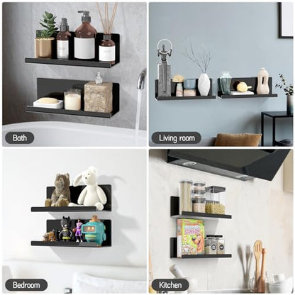 PAVSTINE Acrylic Floating Shelves for Wall No Drilling, Self Adhesive Space-Saving Shelves, 12 Inch Floating Shelf Stick on Wall Shelf, for Bathroom, Kitchen, Bedroom, Office, Gaming Room, Black - color: Black