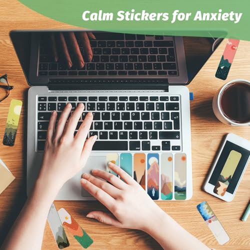 72 Pieces Anxiety Sensory Stickers with Storage Box - Sensory Stickers 2 Textured Surface - Fidget Strips for Office & Classroom Desk Adult Stress (Landscape) - style: Landscape Style