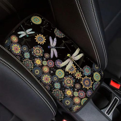 Wanyint Bohemian Flower Dragonfly Car Center Console Cover, Armrest Cover for Car, Auto Armrest Cushion Seat Box Pad for Most Cars Trucks and SUV - color: Bohemian Flower Dragonfly