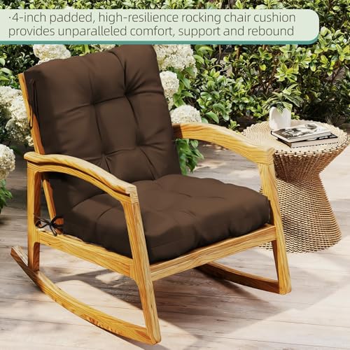 Outdoor Chair Cushions Set of 2, 42x21x4 Inch Patio Cushion for Dining/Rocking Chairs, High Back Soft Seat Pad with Ties, Indoor Outside Use, Fade-Resistant & Waterproof, Brown - color: Brown