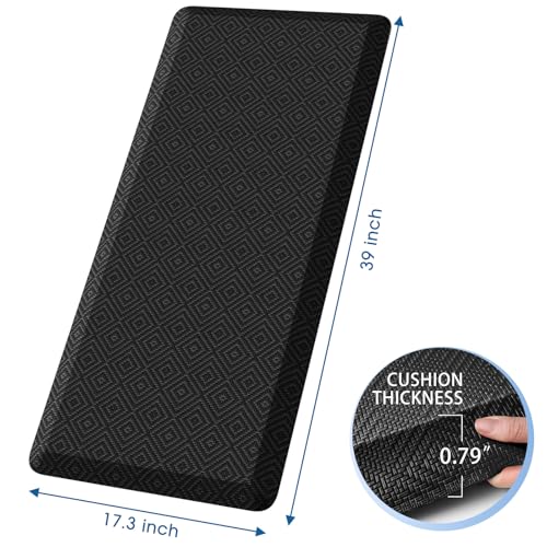 Mattitude 4/5 Inch Thick Kitchen Mat Cushioned Anti-Fatigue Floor Mat Water Resistant Non-Slip Mats and Rugs Standing and Comfort Desk Mats for House Sink Office Laundry (Black, 17.3"x39") - color: Black, size: 39"L x 17.3"W x 0.8"Th
