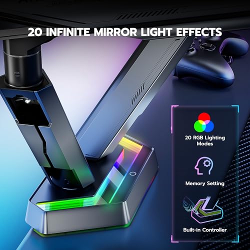 ARES WING RGB Dual Monitor Arm for 17-38" Ultrawide Screens, Holds 35.2lbs, Heavy Duty Dual Monitor Stand for Desk, Adjustable Double Mount with Clamp & Grommet Base, 75/100 VESA Mount, Gray - color: Gray
