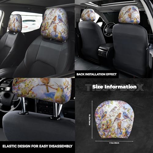 2pc Car Seat Headrest Cover Colorful Bird Head Rest Covers Protector - color: Colorful Spring Bird