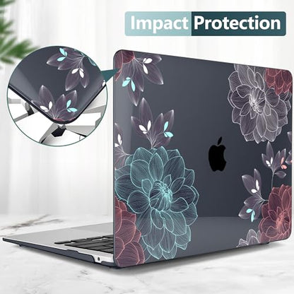 DONGKE Compatible with MacBook Air 13 inch Case 2021 2020 2019 2018 Release A2337 M1 A2179 A1932 with Retina Display Touch ID, Plastic Hard Shell & Keyboard Cover - Dahlia Flowers - color: Dahlia Flowers X540
