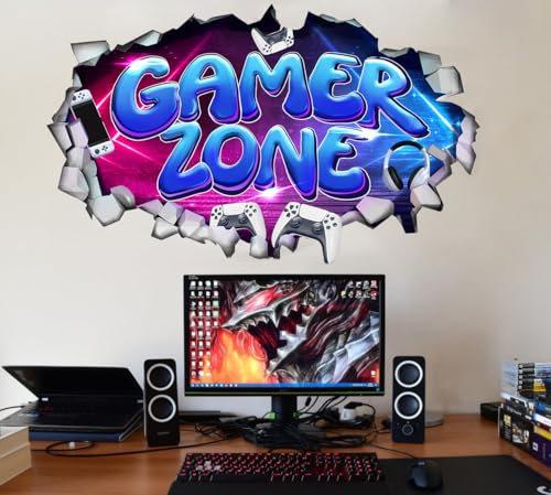 YIMEHDAN Large 3D Gamer Zone Wall Decals (20.7”x34.6”), Video Gaming Vinyl Wall Stickers for Game Lover, Removable Video Game Artwork for Boys Playroom Bedroom Decor - style: game3