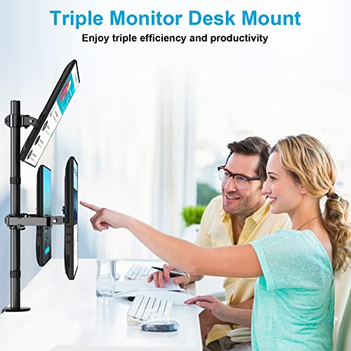 MOUNTUP Triple Monitor Stand, Height Adjustable Monitor Desk Mount Fit for 17 to 32 Inch Computer Screens, Stacked Monitors Arm for 3 Monitors, with C-Clamp and Grommet Base, up to 17.6lbs per Arm - size: Triple