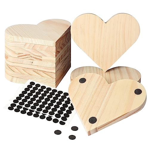 12 Pieces Unfinished Wood Coasters, GOH DODD 4.5 Inch Wooden Slices Blanks Bulk Set with Foot Pads for DIY Crafts Laser Engraving Wood Burning Staining Painting Decoupage Valentine's Day, Heart - color: Heart-12pcs