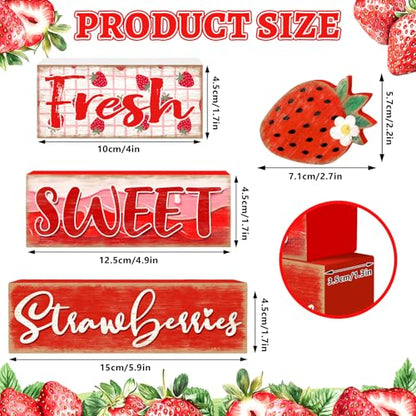 Britimes 4 Pcs Strawberry Decor Summer Wooden Tiered Tray Set, Strawberry Table Décor Farmhouse Rustic Wooden Coffee Table Centerpieces for Home kitchen Office Decorations - style: Stawberry