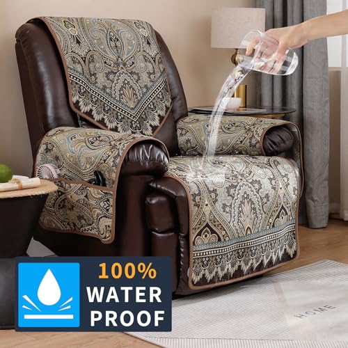 Recliner Chair Covers Non Slip Waterproof Large Recliner Covers for Leather Recliner,Electric Reclining Chair Covers for Living Room Dog Sofa Recliner Cover (FLKF-Brown) - color: Flkf-brown