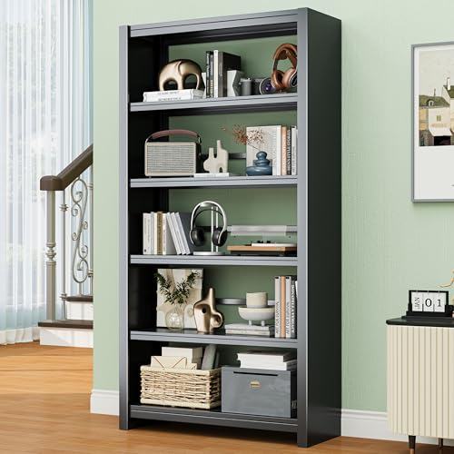 5 Tier AV Media Stand, 69.3" Tall Media Shelf Bookcase, Open Display Storage Shelves for CD Record Player, Stereo Receiver, AV Equipment, Black - color: Black, size: 69.3"H