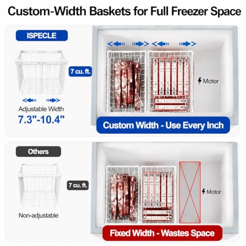 iSPECLE Freezer Organizer Bins - 4 Pack Adjustable Width for 5 to 7 Cu.Ft Chest Freezers, Stackable Wire Storage Baskets for Deep Freezer Organization, Assembly Required, White - style: 4 Pcs-14.8"-White