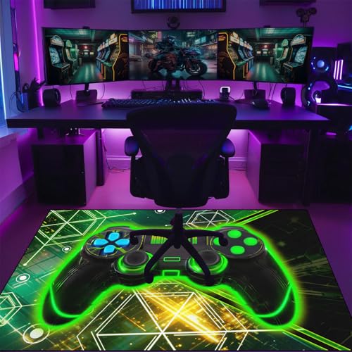 Gaming Rug for Boys Room - Gamer Rug, 5'X7' Cool Gaming Carpet for Teens Boys Bedroom Playroom Decor, Game Controller Carpet for Office Computer Chair Floor Mats, Green - color: Gaming-427, size: 5' x 7' (Rectangular)