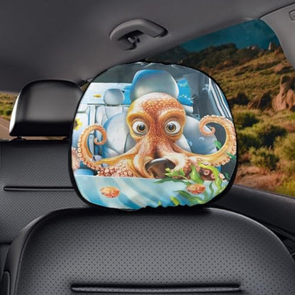 Funny Devilfish Car Seat Headrest Protector Set of 2 Pcs Vehicle Seat Pillow Covers Stretchy Auto Seats Headrest Cover Universal Auto Interior Accessories - color: Funny Devilfish