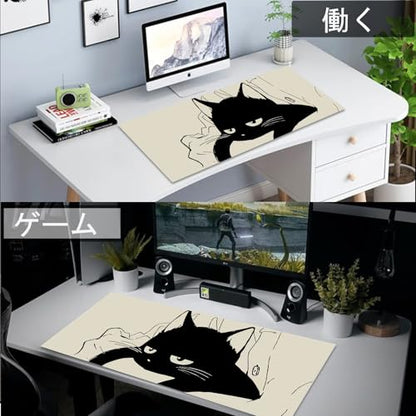 Gaming Mouse Pad XXL Extended Anime Mouse Pad 31.5x15.7inch, Large Cute Kawaii Big Computer Mouse Mat Desk Pad with Non-Slip Rubber Base and Stitched Edge for Home Office-Black Cat - color: Black Sleeping Cat, size: 31.5L x 15.7W inches