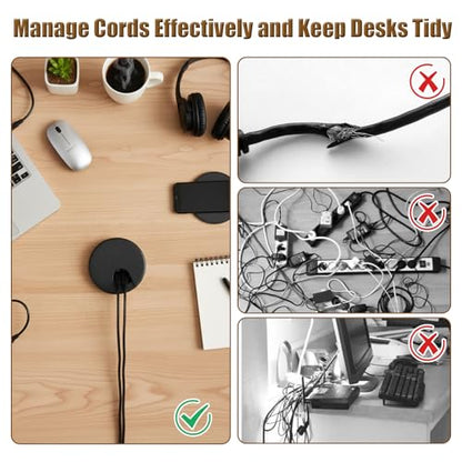 2 Pieces Desk Grommet 1.5 Inch, Black ABS Plastic Cable Hole Cover, U-Shaped Insert for Office Home School Computer Desk Equipment