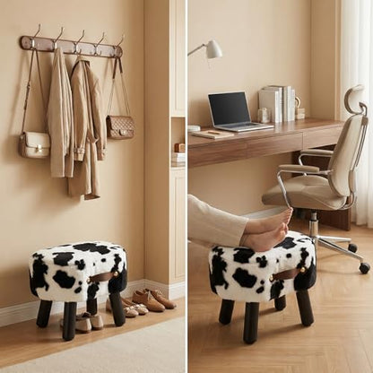 Foot Stools Small, Cow Ottomon with Handle, Velvet Footrest | Curved Foot Stool with Padded Seat Wooden Legs, Portable Foot Rest for Living Room, Bedroom, Entryway (Cow) - color: Cow