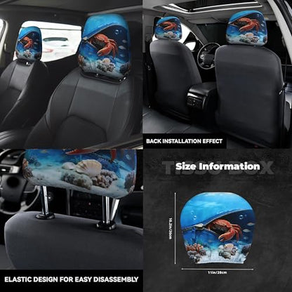 Fashion Car Headrest Covers Seaworld Crab Fabric Head Rest Cover for SUV Truck Blue - color: Funny Carb Blue