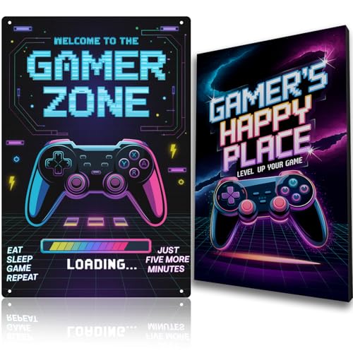 Gamer Room Decor for Boys Welcome Sign: Gaming Wall Art Accessories, Cool Play Room Posters for Boys Room, Kids Door Sign Gifts, Teenage Wall Pictures, Bedroom Decorations, Video Game Stuff for Gamer - style: Pixel Gamer Zone