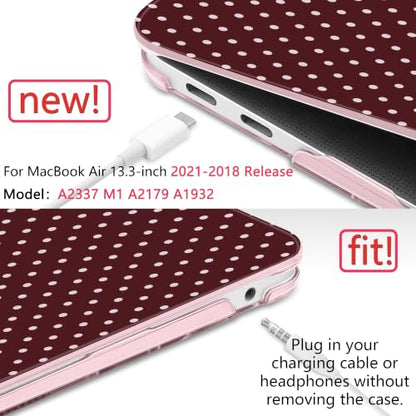 DONGKE Case for MacBook Air 13 Inch (2021-2018 Models A2337 M1/A2179/A1932), Burgundy Polka Dots Hard Shell Case with Keyboard Protector, Compatible with Retina Display and Touch ID - color: Burgundy Polka Dots