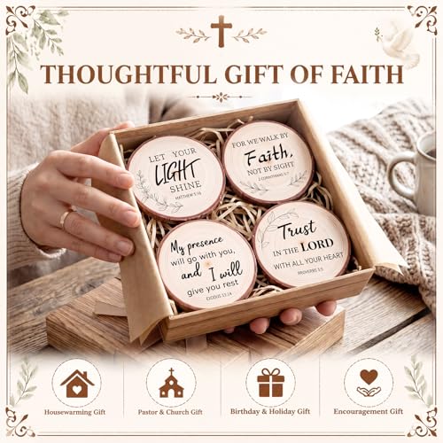 Domensi 8 Pcs Christian Coaster Set Ceramic Coaster with Bible Verse Religious Absorbent Coasters Wood Style Drink Cup Mat for Church Christian Decoration Table Protection - style: Wood