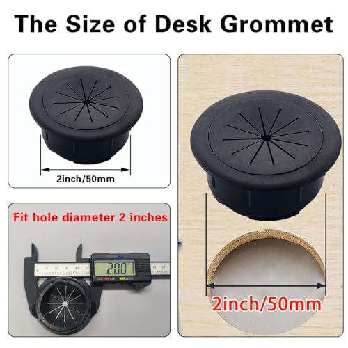 2 Pack 2 Inch Flexible Desk Grommet, ABS Cable Hole Cover for Home Office Table Wire & Cord Management- Black