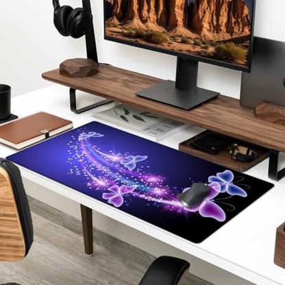 Gaming Mouse Pad, Large Mouse Pads for Women, Non-Slip Rubber Base Mousepad, Keyboard Mouse Mat, Desk Pad with Stitched Edges, 35.4x15.7inch, Glowing Butterfly - color: Glowing Butterfly, size: 35.4" x 15.7"