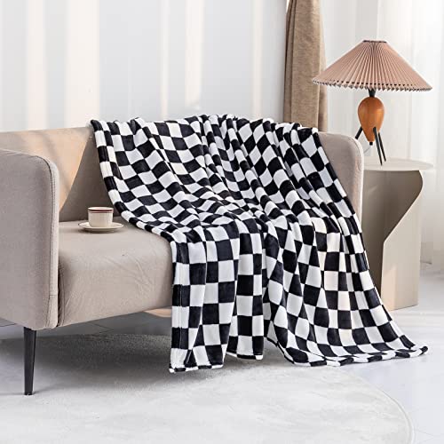 LOMAO Throw Blankets Flannel Blanket with Checkerboard Grid Pattern Soft Throw Blanket for Couch, Bed, Sofa Luxurious Warm and Cozy for All Seasons (Black, 40"x50") - color: Black, size: 40"x60"