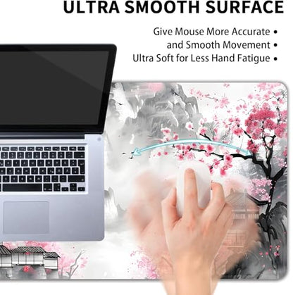 Japanese Cherry Blossom Large Mouse Pad,Gaming Keyboard Desk Pad,Extended Mouse Mat Non-Slip Rubber Base with Stitched Edges for Office Game Home XL 31.5"x11.8" - color: Cherry Blossom, size: 31.5L x 11.8W inches