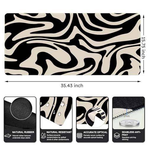 iCasso Desk Mat, XXL Large Gaming Mouse Pad, Anti-Slip Rubber Base Mousepad with Stitched Edges, Keyboard Mouse Mat Big Desk Pad for Work, Game, Office, Home, Zebra Black - color: Black Topographic