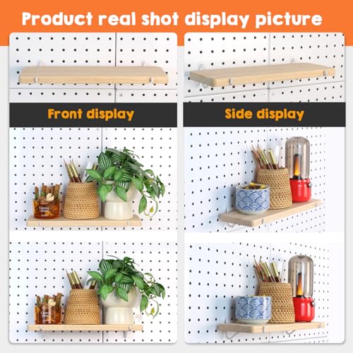 Solid Wood Pegboard Shelf, Pegboard Shelves with Pegboard Hooks, Pegboard Accessories for Craft Room, Garage, Gaming Room, 4 Pack