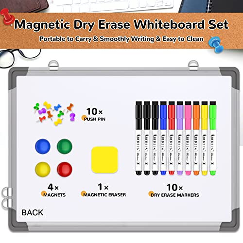 Monthly Calendar Whiteboard for Wall, 17x13 Inches Dry Erase Board with Cork Board Combo, Small Magnetic White Board, Double-Sided Hanging Portable Board for Office School Home Kitchen Planner Memo - style: Whiteboard 17x13 Silver