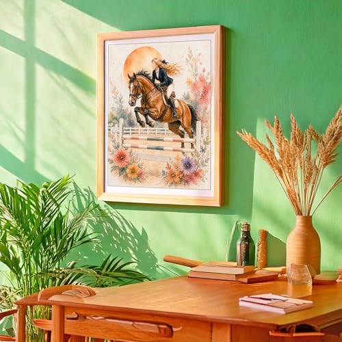 Inspirational Watercolor Jumping Horse Equestrian Quote Art Print for Girl's Bedroom Empowerment, Riding School Locker Team Gym Study Desk Wall Art, Sibling Grandparent Young Jumper Rider Team Captain Coach Parent Birthday Graduation Gifts - 8x10 Unframed