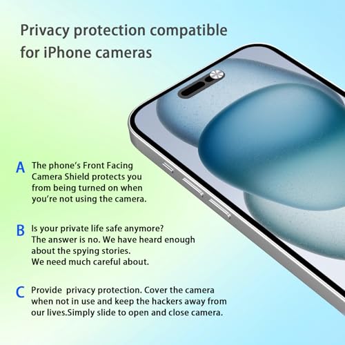 Webcam Cover,Front Camera Cover Compatible for iPhone 15/15 Plus/15 Pro/15 Pro Max/14 Pro/14 Pro Max,Protect Privacy and Security,Not Affect Face ID, 2 Pack-Silver - color: Silver