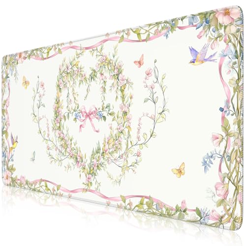 iCasso Desk Matt for Desktop,Cute Desk Pad White,Anti-Slip Large Gaming Mousepad XXL,Soft Lycra Surface Computer Mat Women,Girly Keyboard Pad for Home Office - color: White