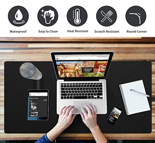 Non-Slip Desk Pad Waterproof PVC Leather Desk Table Protector on Top of Desks Large Mouse Pad Easy Clean Computer Keyboard Laptop Desk Writing Mat for Office Home Decor (Black, 17" x 36") - color: Black, size: 17x36 inch