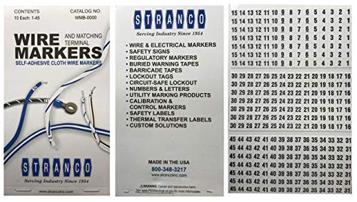 450 Pieces (1-45) Wire Marker Labels for Cable Management - Waterproof Vinyl Adhesive Cloth Label Stickers Book - 10 Pages with 45 Labels Each - Tear Resistance Cable Tags - Made in USA