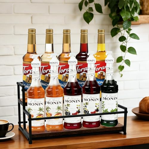 Coffee Syrup Rack Organizer, 2-Tier | Metal Bottle Holder, 10 Bottles Capacity, Rustic Countertop Display Shelf, For Coffee Bar, Kitchen Cabinet, Pantry - color: 2-Tier
