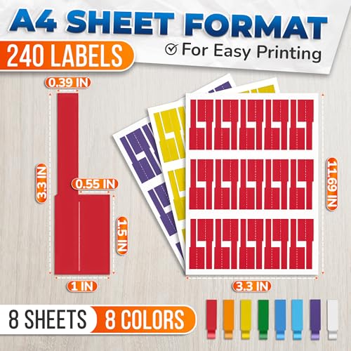 240 PCS Cable Labels for Cords in 8 Colors - Self-Adhesive Wire Labels Tags for Cable Management | Cord Label Set for Chargers and Routers and Electronics, Wire Tags for Desk Cords and Power Adapters